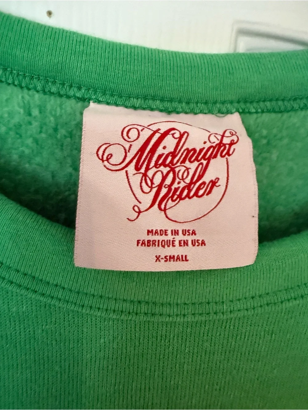 Vintage Made in USA Midnight Rider Green Crewneck Sweatshirt with Red Logo Tag - Picture 2 of 5